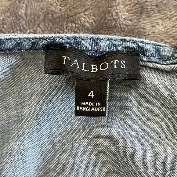 Talbots Denim Dress Women Size 4 Blue Sleeveless Chambray Tassel Belt Ruffle Hem - Picture 3 of 9